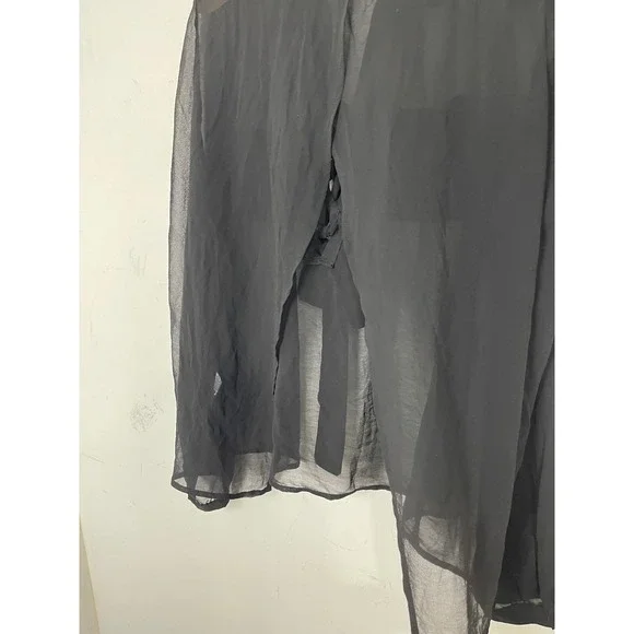 Cecico Black Sheer Chiffon Tie Front Split Back Long Sleeve Blouse Size L - Picture 4 of 10